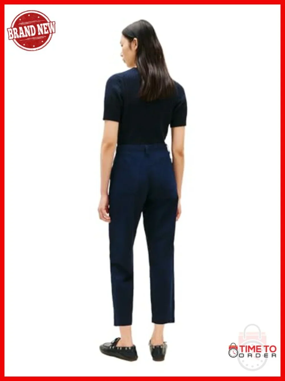 Womens Twill Straight Chino Pants Stretch Mid Rise Ankle Pants